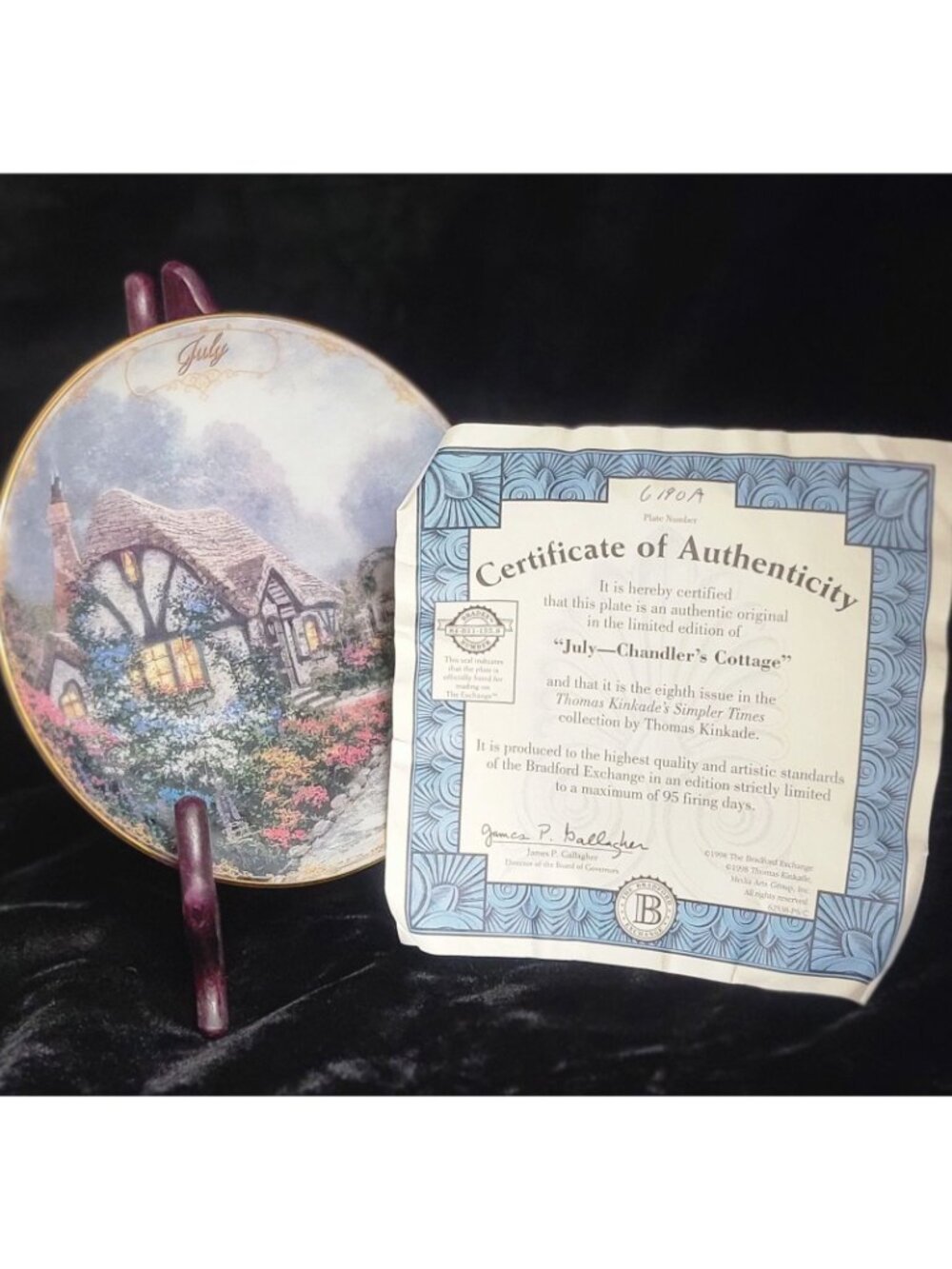 Vintage 1998 Bradford Exchange Thomas Kinkade "Chandler's Cottage" July Collecti - Picture 7 of 10